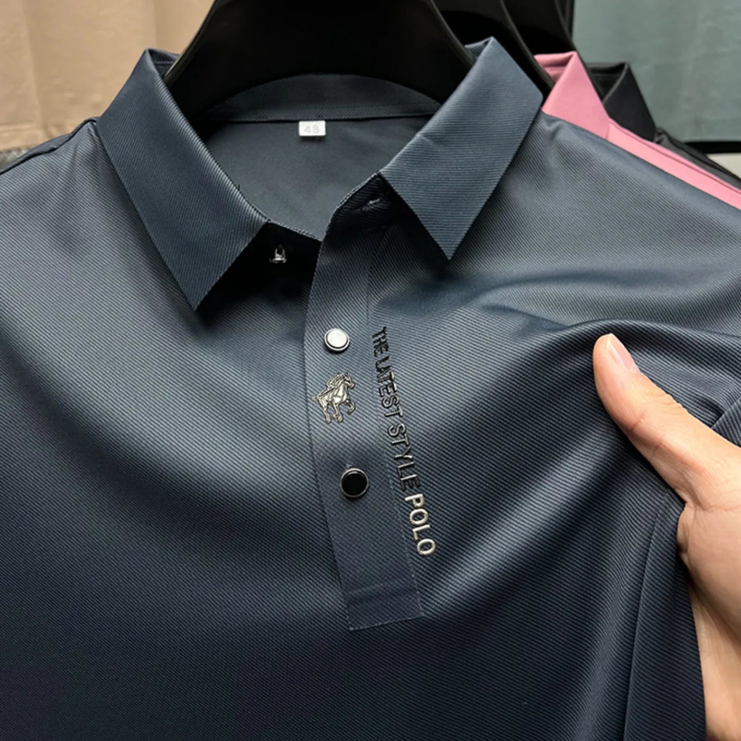 Men&#039;s Polos Ice Silk Embroidery Polo Shirt Summer Lapel Elasticity T-shirt Korean Fashion Short Sleeve Business Casual Men Clothing 231011