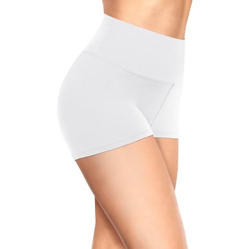 TNNZEET Biker Shorts Women - 8"-5"-3" High Waisted Tummy Control Workout Gym Spandex Booty Yoga Volleyball Shorts 8 IN Large-X-Large A-white