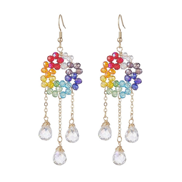 Bague en perles de verre avec boucles d'oreilles pendantes en forme de larme