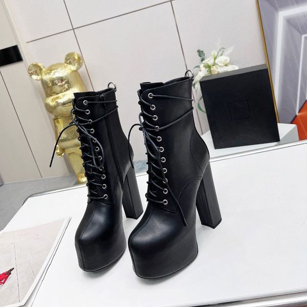Thigh-high Ankle Boots With Thick Pumps Women&#039;s Boots Lace-up Waterproof Thick Heel Short Boots Fashion Retro Pumps Goth Platform Pump