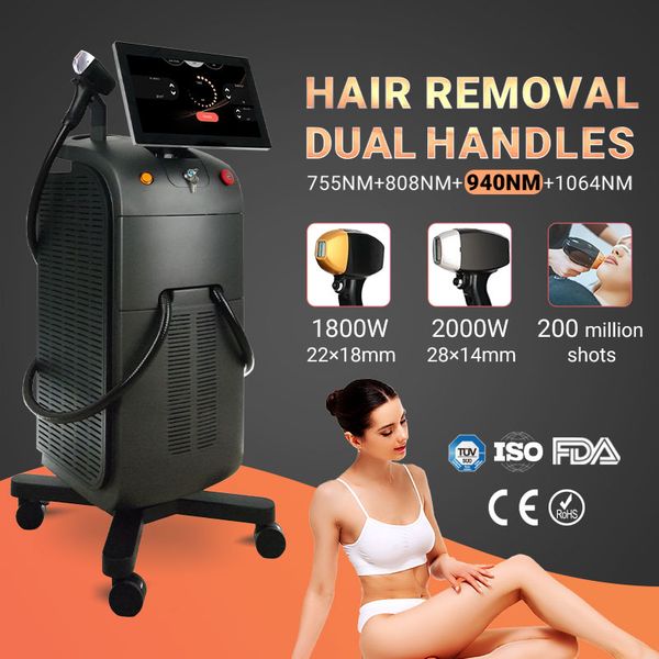 Dual handle 808nm diode laser hair removal machine 5000W 200million shots