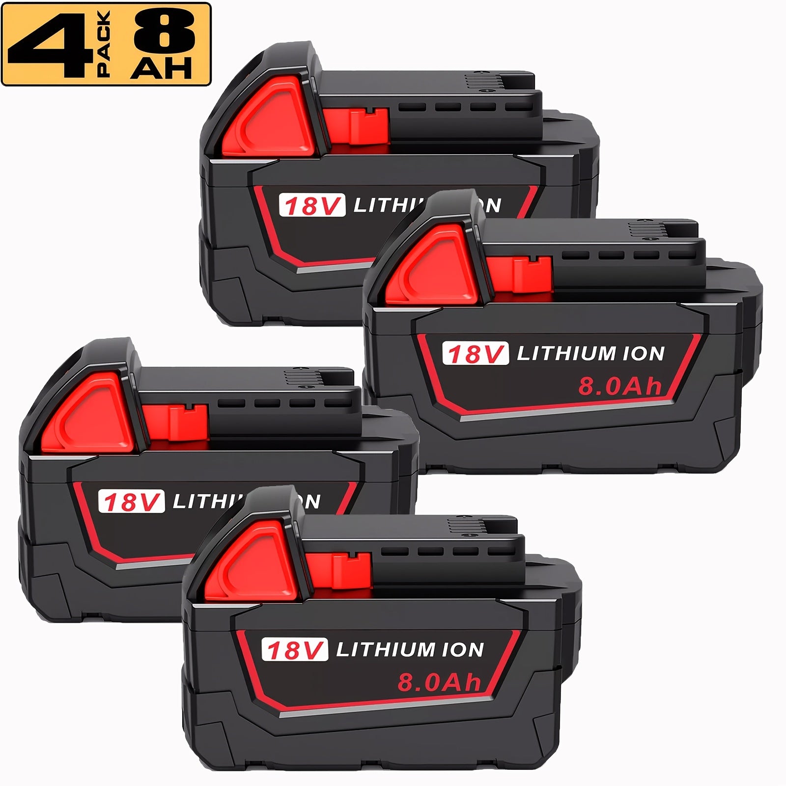 TEMU 4pcs 18v 8.0ah Lithium Ion For Series - & Long-lasting, Compatible With Cordless Power Tools, Red-black With Protective Wrap, Tool Charge