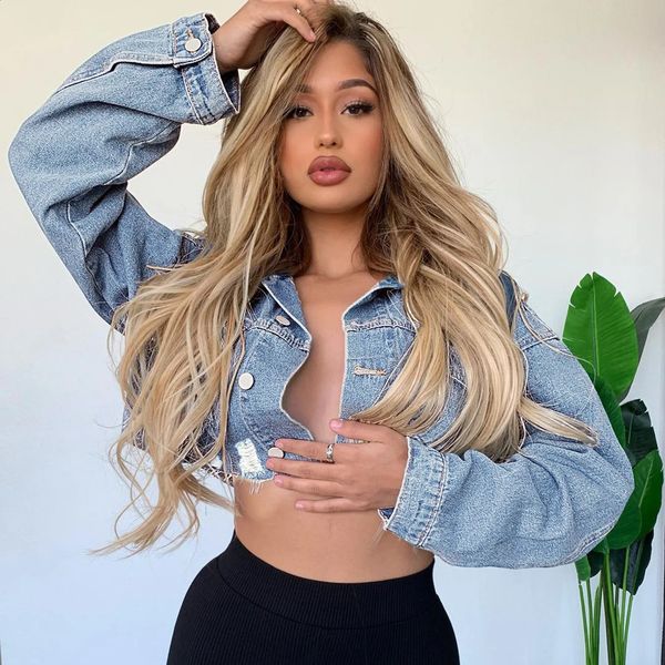 Broken Holes Short Denim Jacket Women Single-breasted Cardigan Outerwear Fashion Streetwear Female Autumn Lapel Coat 250206