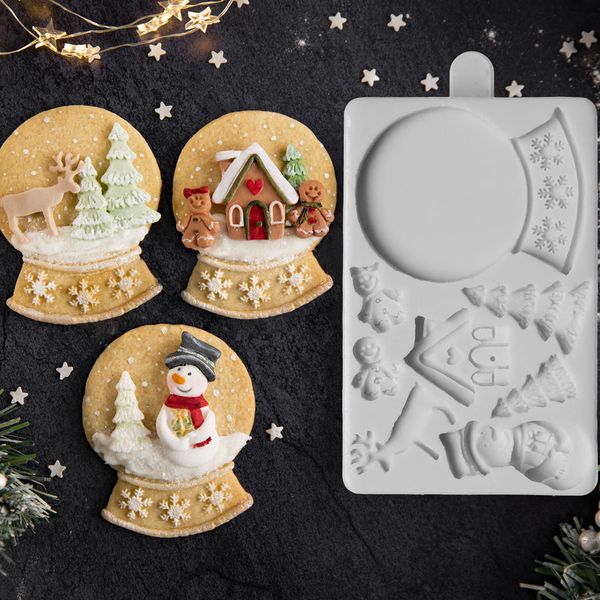 Cake Tools Christmas Snowglobe Silicone Mould Fondant Decorating and Cookies Mold Sugarcraft Chocolate Baking Tool Kitchenware 230731