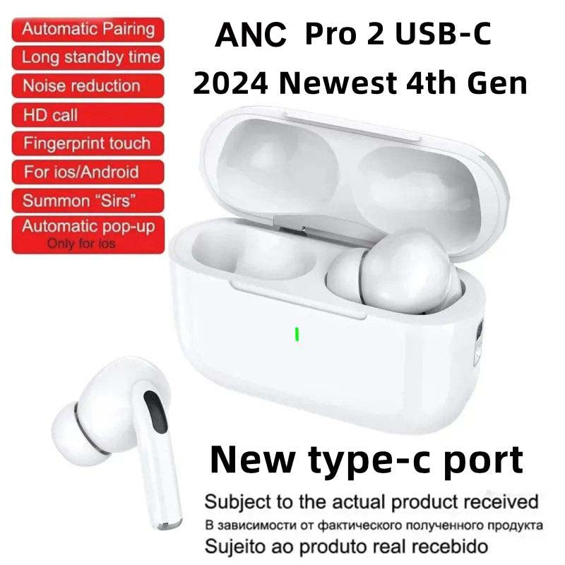 Active Noise Cancelling Earbuds Pro 2 With ANC USB C TWS Earphones Wireless Headphones Swipe Control In-Ear Detection Earphones Bluetooth Earphone H