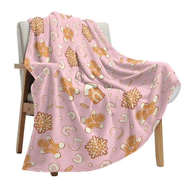Blankets Christmas gingerbread man pink throw blanket Christmas blanket soft plush warm sofa throw blanket holiday gift T241125