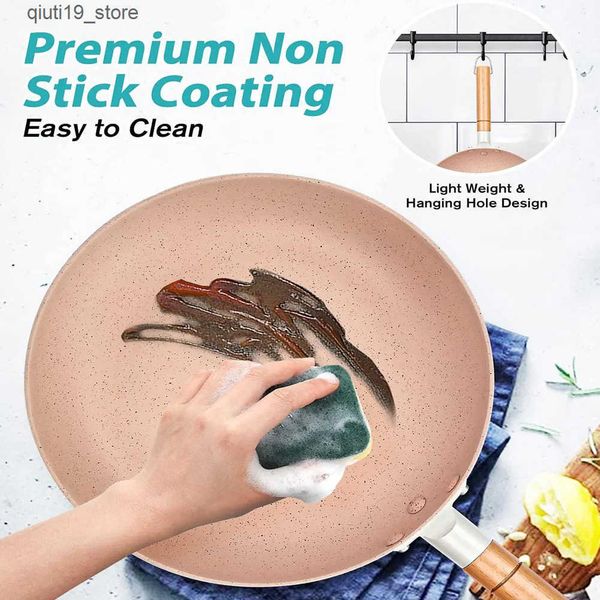 PAN de frigideira de aço inoxidável com alça resistente ao calor, liga de alumínio Hot Pan Flat Bottomed Kitchen Acessórios J241207