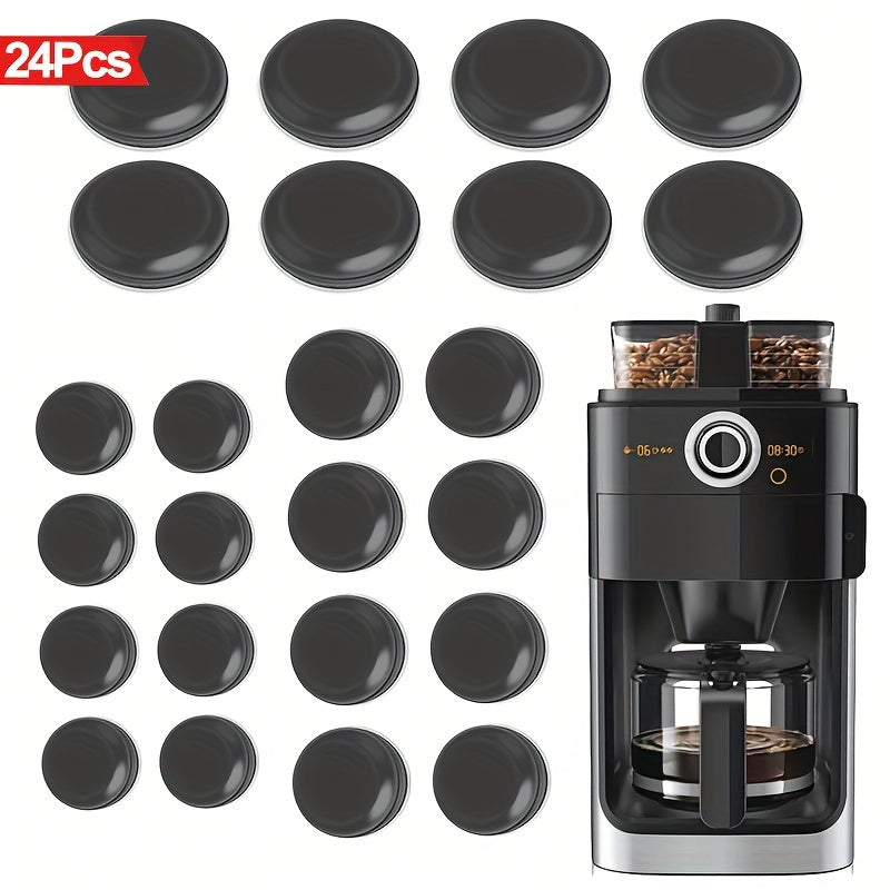 TEMU 24pcs Self-adhesive Kitchen Appliance Sliders – For Coffee Makers, Air Fryers & More, Space-saving Black Plastic Mats With Smooth Ptfe Layer,
