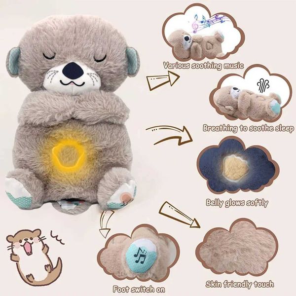 Baby Plush Doll Breathing Bear Soothing Sleep Playmate white Otter Toy Kids Music Sleeping Companion Sound Light Doll Toy Gift Y250205
