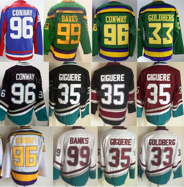 Retro Hockey Vintage 99 Adam Banks Jersey CCM Classic 35 Giguere 33 Greg Goldberg 96 Charlie Conway Retire 1993 Movie The Mighty All Stitche