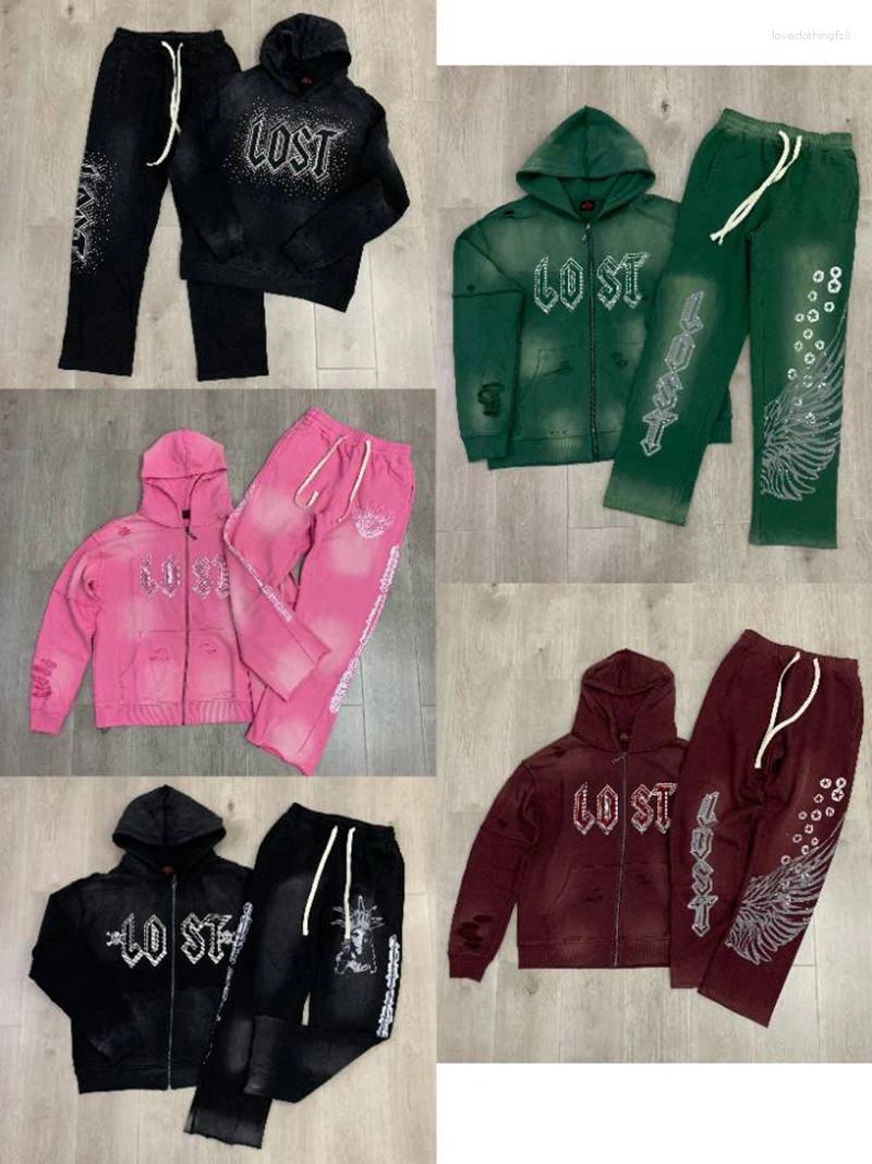 Men&#039;s Tracksuits High Street Lose Rhineston Brilliant Shinning Zipper Hooded Hoodies For Men Cardigan Terry Loose Casual Sweatshirt Jacket