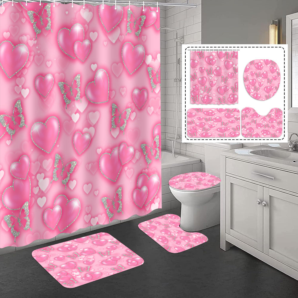 YL-37418 Hot selling exclusive shower curtain manufacturer Bomi digital printed polyester shower curtain non-slip floor mat set