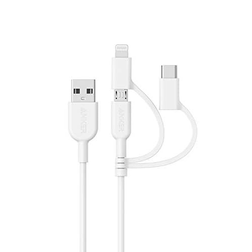 Anker PowerLine II 3-in-1 Cable, Lightning-Type C-Micro USB Cable for iPhone, iPad, Huawei, HTC, LG, Samsung Galaxy, Sony Xperia, Android Smartphones,