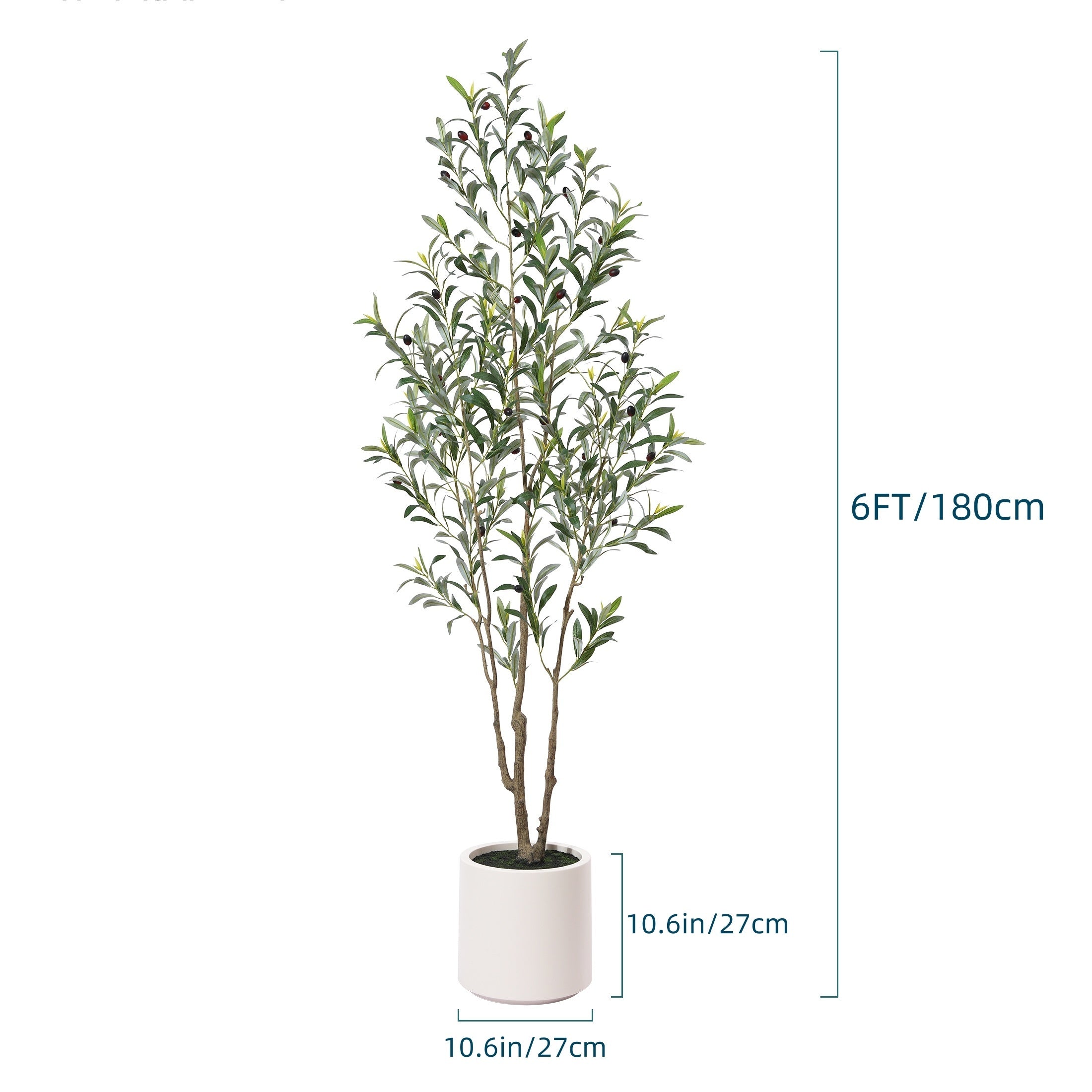 TEMU Artificial Olive Tree With Large White Planter - -trunk Tall Olive Plant With 5-7-9 Realistic Branches, 450-630-810 Leaves And 20-28-36 Fruits -