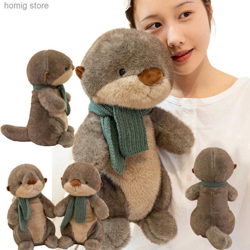 New 26-40cm Simulation Scarf Otter Animals Soft Dolls Throw Pillow Toys Office Home Decor Funny Baby Birthday Christmas Gifts L250612