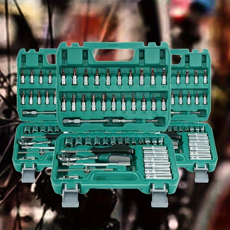 TEMU 53pcs Repair Hand Tool Set With 1-4&; 72 Tooth Quick Ratchet Wrench Mechanic Tool Kit Storage Box For Home, Outdoor And Auto Parts Repair Use