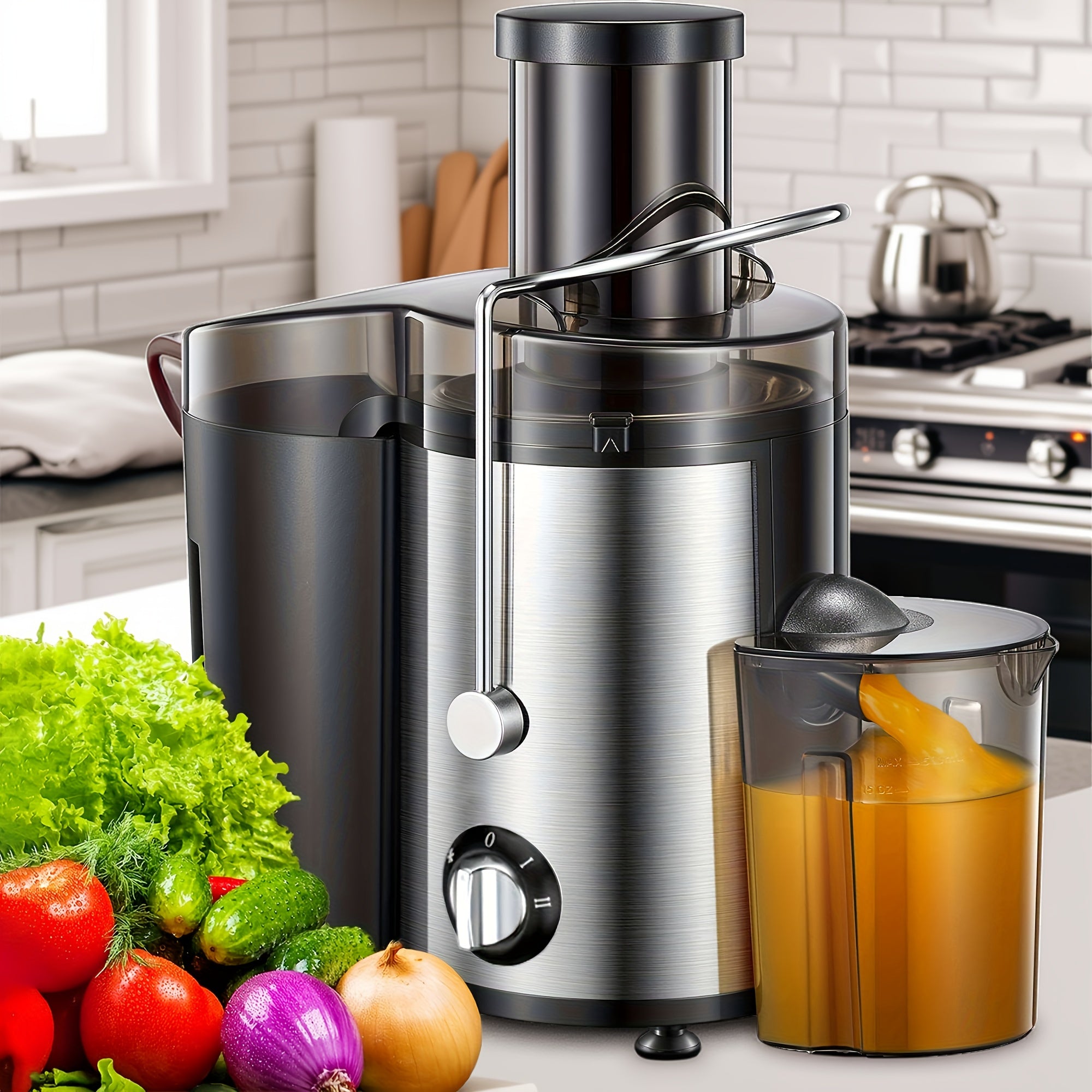 TEMU Juicer, 500w Centrifugal Juicer Extractor With Wide Mouth 3" Fruit & Vegetable Feed Trough, Easy To Clean, Stainless Steel, Bpa Free (black),