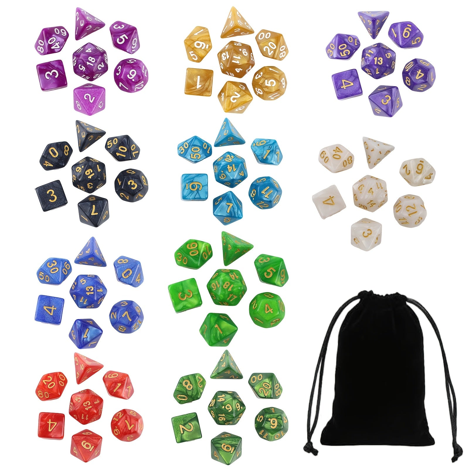 TEMU 70pcs Vibrant Acrylic Polyhedral Dice Set With - Includes Black Drawstring Bag, Ideal For Parties, Family & Tabletop Rpgs, Family |colorful Dice