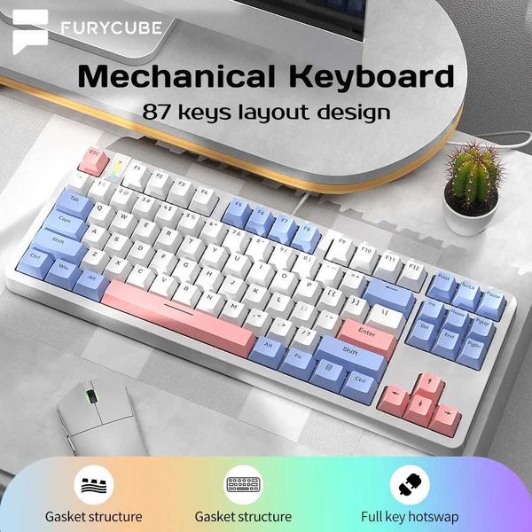 FURYCUBE 87 Keys Lite Gasket Mechanical Keyboard G87 Hot-swap Rainbow RGB for Gaming Wired Keyboard PBT Keycaps Noah silverM240715