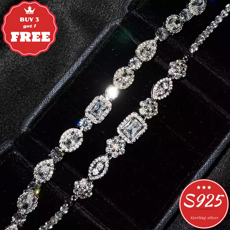 TEMU Italian , 925 Sterling Silvery Bracelet, Exquisitely Inlaid 5a Zirconia Shining Bracelet, Fashionable And Jewelry, Christmas Gift, Festival