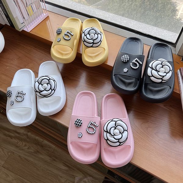 big decoration wer slippers women pearl beading number pandent sandals ladies open toe anti-slip beach slides summer shoes