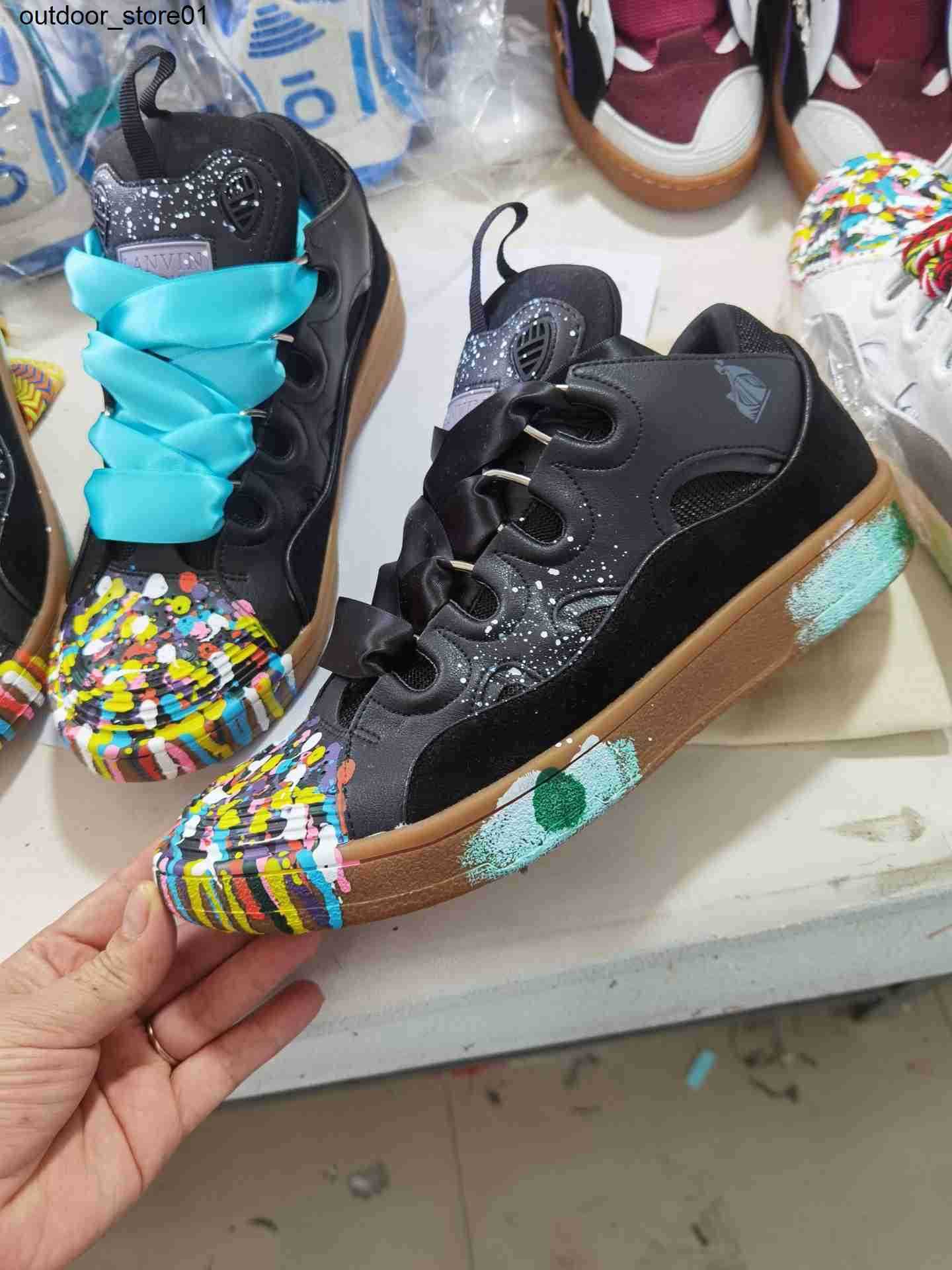 Designer Sneakers Lanvins Fashion Brand Dress Shoes Pink Graffiti Bread Shoes Men Women Curb Skateboarding Splash Ink High Shoe