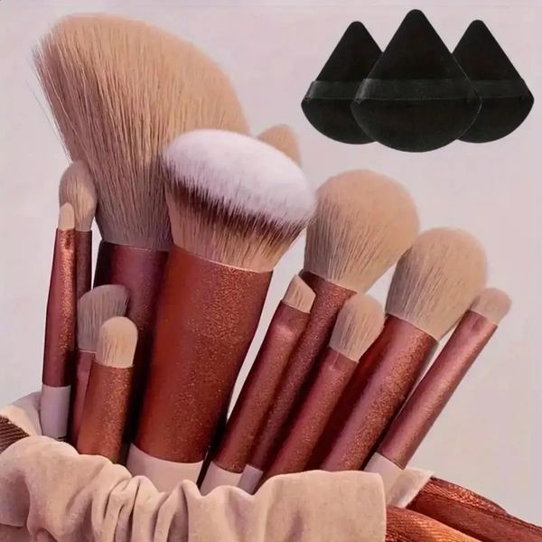 13 pieces of high-quality synthetic nylon bristle makeup brush set - soft gentle non cruel suitable for foundation make-up powder blusher po