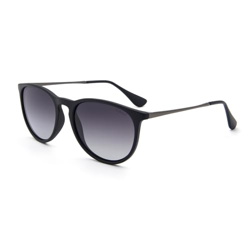 ANDOILT Vintage Polarized Sunglasses for Women Men UV Protection Retro Round Mirrored Lens Dark Black Frame Grey Gradient Lens 55 Millimeters