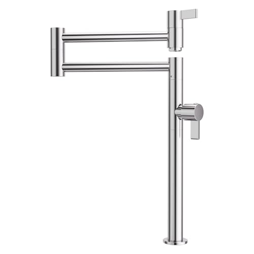Deck Mount Pot Filler Faucet, ARCORA Solid Brass Pot Filler Chrome Kitchen Folding Faucet with Stretchable Double Joint Swing Arm, Deck Mounted Pot Fi