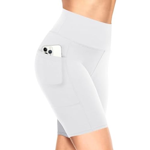 TNNZEET Biker Shorts Women - 8"-5"-3" High Waisted Tummy Control Workout Gym Spandex Booty Yoga Volleyball Shorts 8 IN Small-Medium B-white
