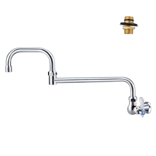 Commercial Kitchen Sink Pot Filler Faucet with Double Joint Swing Nozzle, Wall Mount Single Handle Control Cold Only Folding Faucet for Restaurant Bar