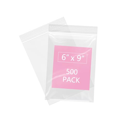 iMailer - 500 Pcs- 6" x 9" Plastic Poly Bags- Clear Resealable Zip Bag with Lock Seal Zipper for A7 A8 A9 Cards & Envelopes, Bakery, Cookies