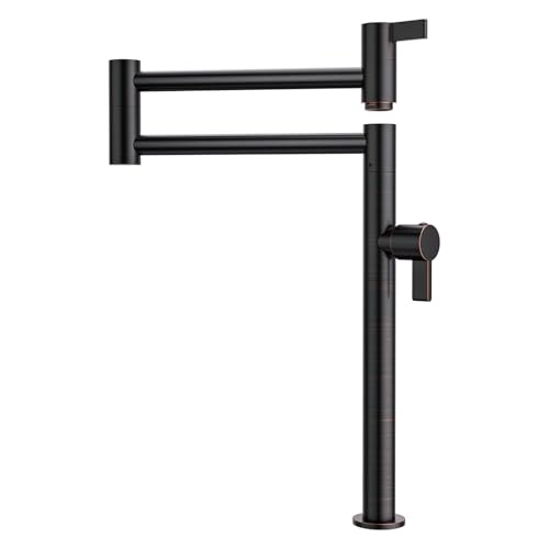 Deck Mount Pot Filler Faucet, ARCORA Solid Brass Pot Filler Oil Rubbed Bronze Kitchen Folding Faucet with Stretchable Double Joint Swing Arm, Deck Mou