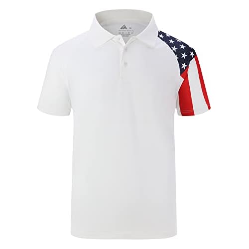 ZITY Men's Flag Golf Polo Shirts Short Sleeve Tactical Collared Shirt Men Outdoor Moisture Wicking Shirts X-Large White