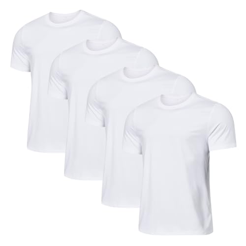 Arjen Kroos Men's Quick Dry Gym T-Shirts Multipack Workout Short Sleeve Shirts Athletic Running Undershirts White*4 XX-Large