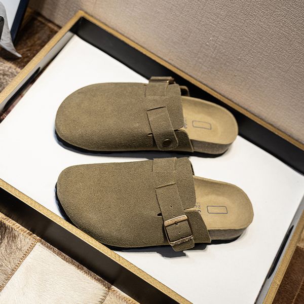 Designer Genuine Leather Flat Sandals Platform Slides Bostons Clogs Flip Flop Summer Slippers for women buckle mens beach sandal outdoor loa