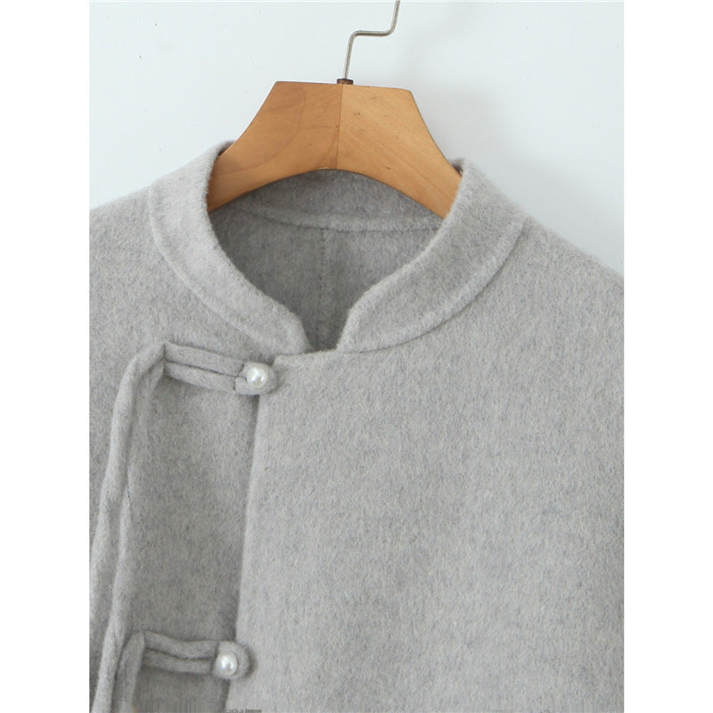 D10207 Autumn and winter new Chinese style fashion pearl button short woolen coat for women with stand collar and double-sided