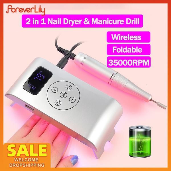Nail Manicure Set 2 in 1 Wireless UV Lamp Drill Grinder Hine 350000RPM Gel File Polisher Nails Sander Fast Drying Dryer 230704