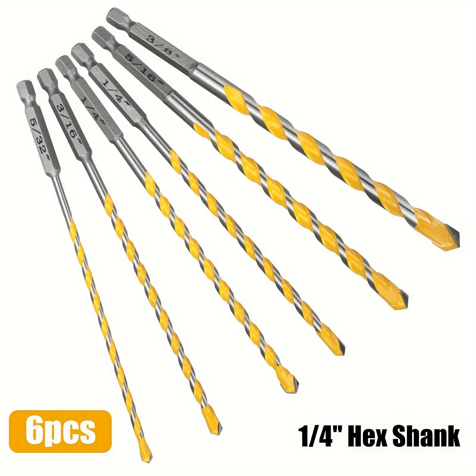 TEMU 6pcs Masonry Drill Bit Set, Multifunctional Drill Bits, For Concrete, Glass, Ceramic, Wood, Plastic, Bits For Power Drills