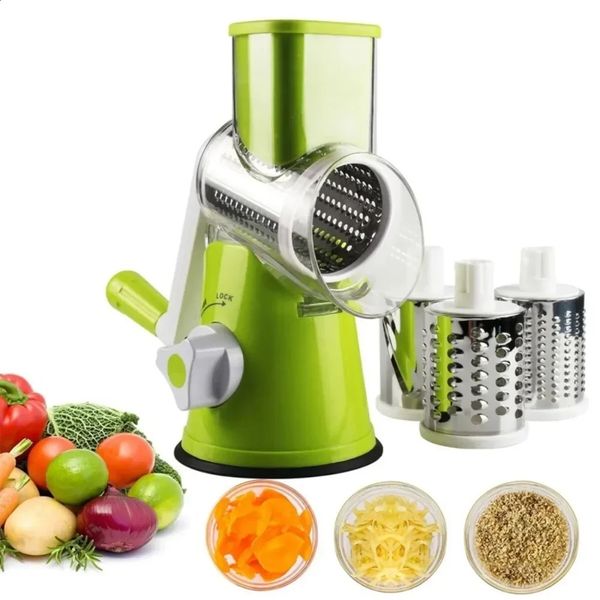 Vegetable Cutter Slicer Manual Kitchen Cheese Chopper Machine With 3 Sharp Drums Multifunctional Garlic Potato Shredder 240722