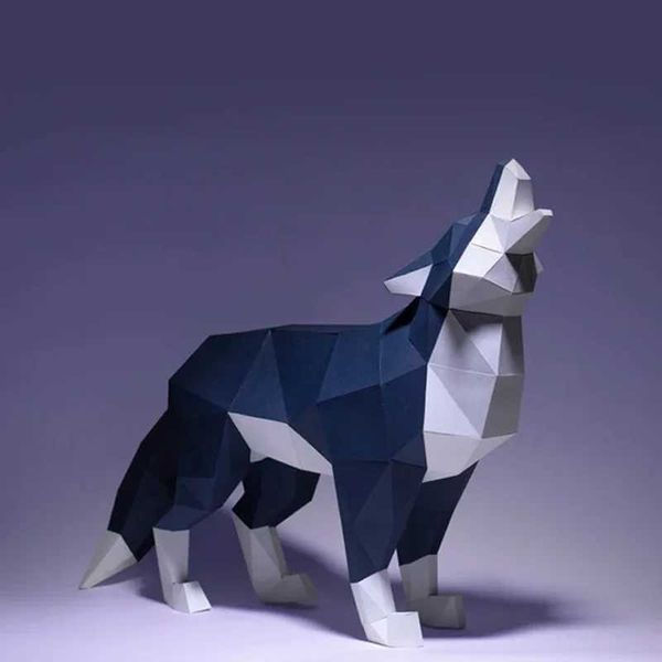 Architecture-DIY House Howling Wolf 3D Three-dimensional Animal Paper Model Creative Decorative Ornaments Home Decor Papercraft DIY Puzzles