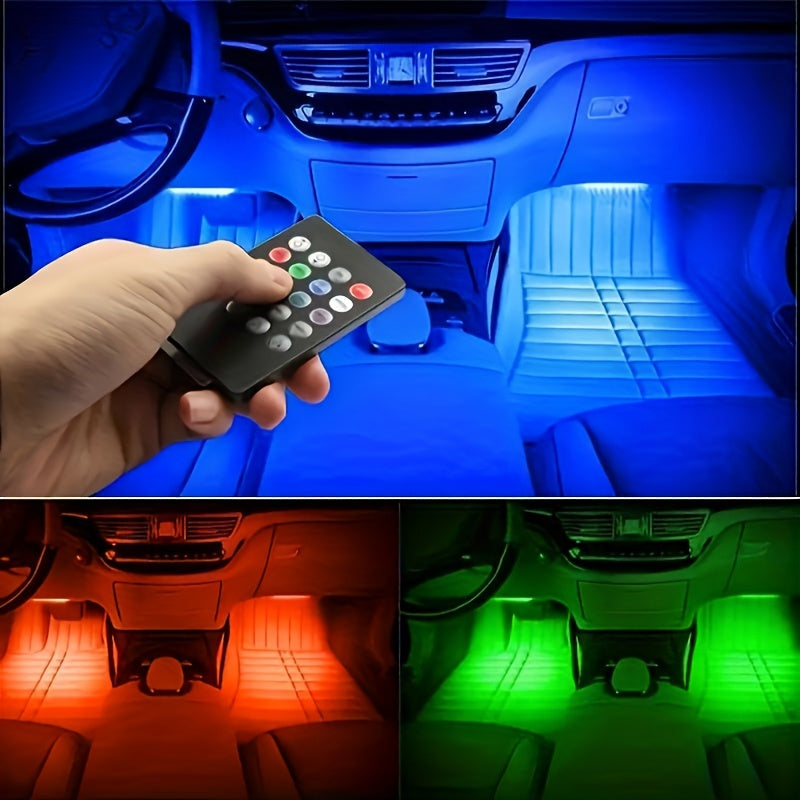 TEMU 4pcs Led Car Interior Lighting Kit - Usb Powered, Colorful Lights With Music Sync For Ambiance, Without Battery