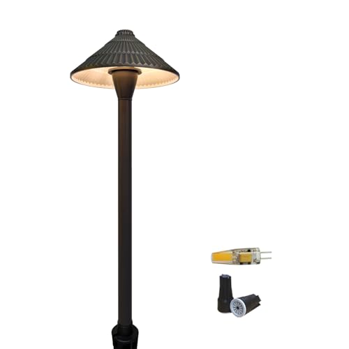 COLOER 12V Brass Outdoor Low Voltage Pathway Lights for Outside(Bronze,23" Tall, 7.5" Shade) with 2W 2700K G4 LED Bulb(604B) Bronze(604B) 1 pack with