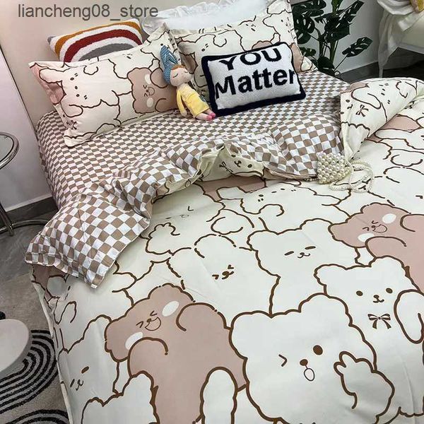 Bedding sets Spring Bedding Set Fashion Cartoon Kids Single Double Queen Size Flat Sheet Duvet Cover case Bed Linens Home Textile L240910