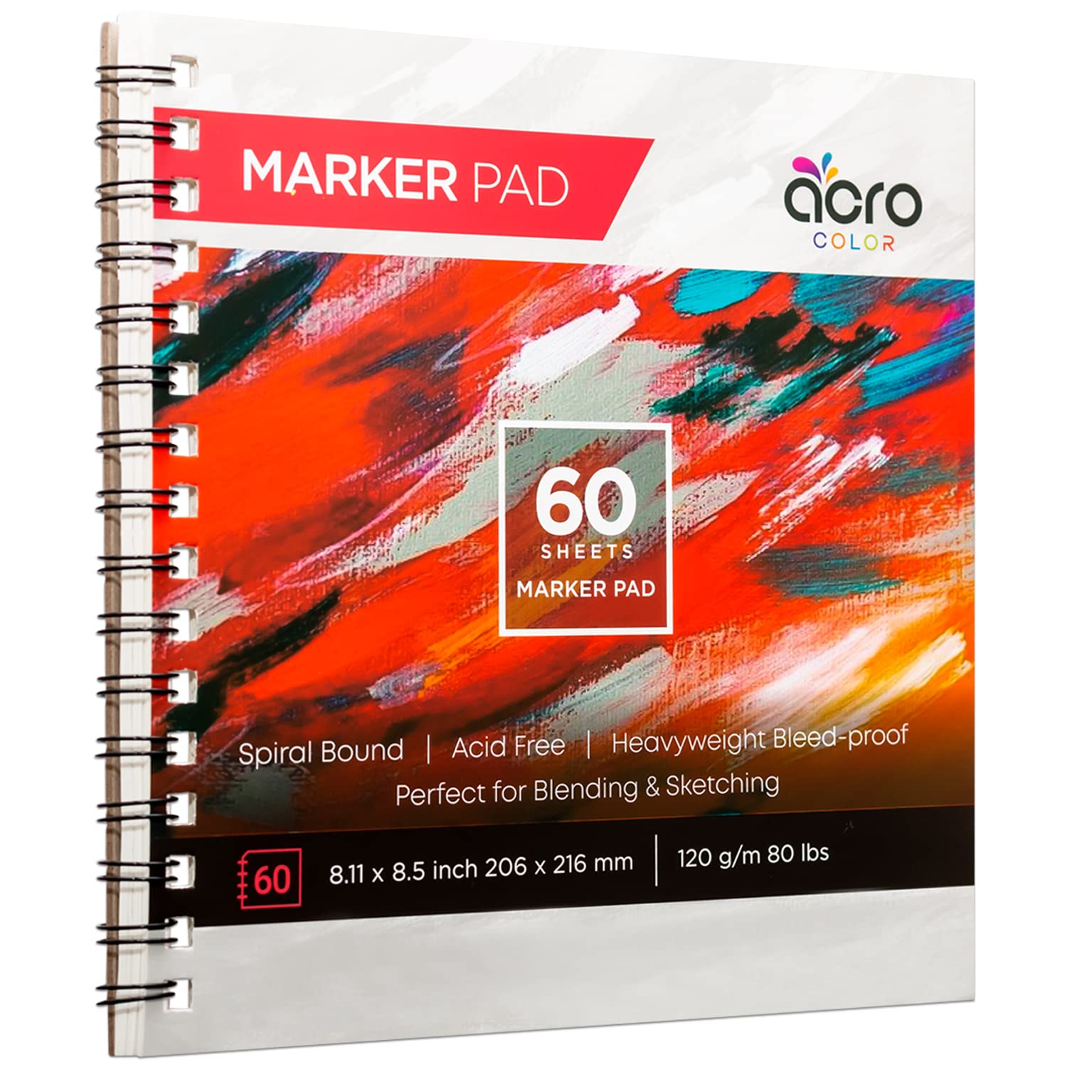 TEMU Spiral Marker Pad With Smooth Coated Art Paper, 120 Gsm 80 Lbs - Marker Paper Sketchbook For Coloring, Drawing, & Markers - 8.11 X 8.5 Inch, 60