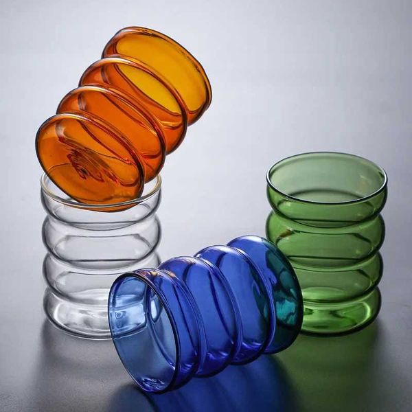 Creative Glass Cup Heat-resistant Tumbler Drinkware Tea Juice Milk Coffee Mug Home Water Glasses Ripple Mug 250mlM240803