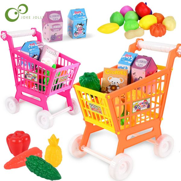Kitchens Play Food Simulation Shopping Cart Toys Children&#039;s Pretend Play Toys Mini Fruit And Vegetable Model Sets Supermarket Trolley T