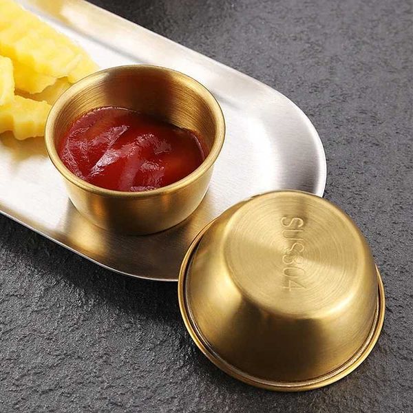 Korean cutlery 304 stainless steel small bowl golden Western food seasoning salad tomato sauce plate Y240902