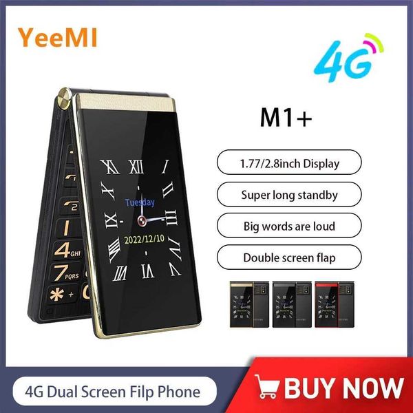Cell Phones Yeemi M1+4G flip phone 1.77-2.8-inch dual display LED light function phone keyboard suitable for old-fashioned loud voice phone