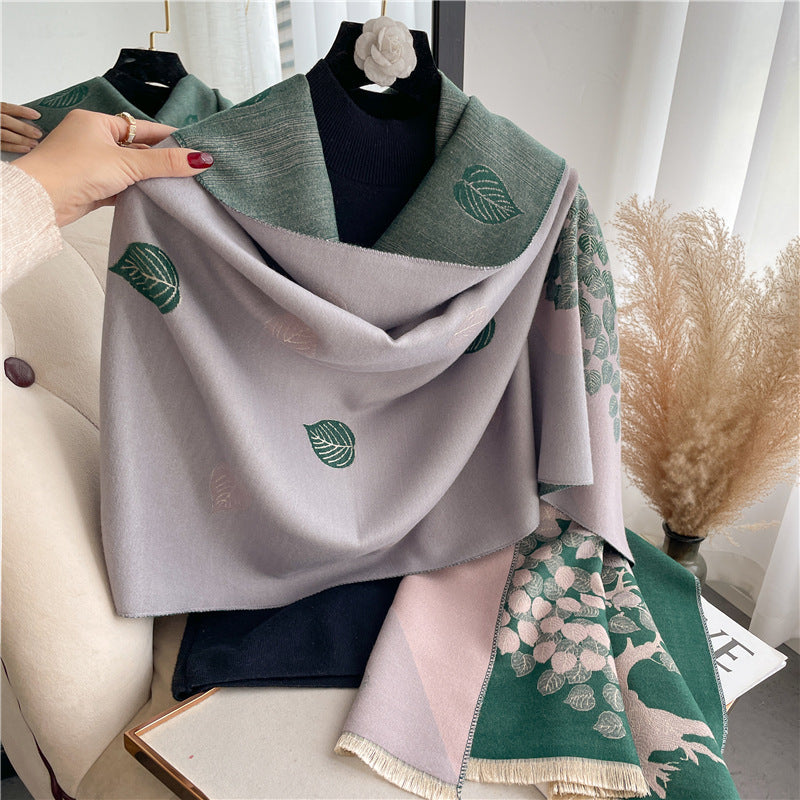 Winter casual trendy brand scarf for women, high-end imitation cashmere office air-conditioning wrap-around shawl, outerwear with thick and warm nec